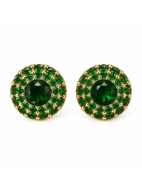 Emerald Halo Stud Earrings Sterling Silver 18K Gold Overlay